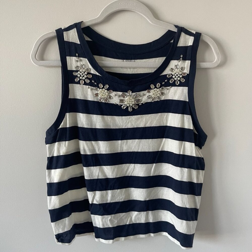 Express Women's Striped and Beaded Crop Top